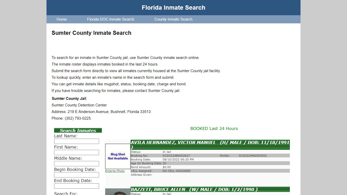 Sumter County Jail Inmate Search