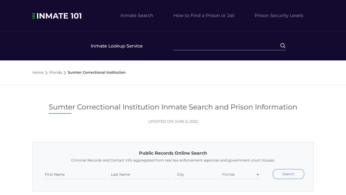 Sumter Correctional Institution Inmate Search, Visitation ...